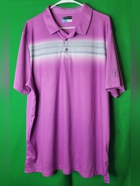 PGA Tour Lavender Performance Polo White & Gray Chest Stripe Contrast Ombre XXL